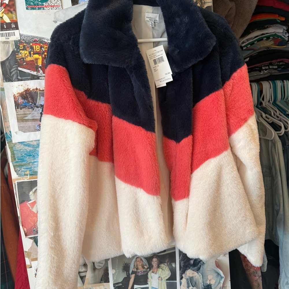 Madison & Berkeley Navy, Red, and Cream Teddy Jacket